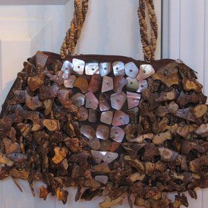 COCONUT SHELL AND ABALONE HANDBAG 16" x 11" (55J)